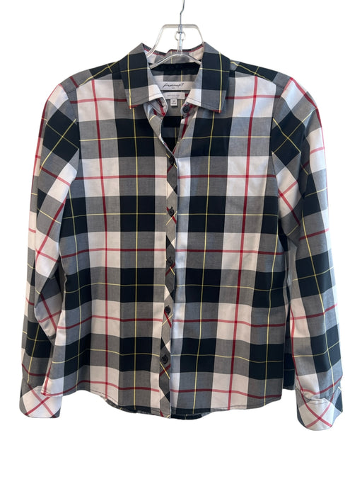 Foxcroft Size 2P Black, White & Red Cotton Blend Plaid Long Sleeve Top Black, White & Red / 2P