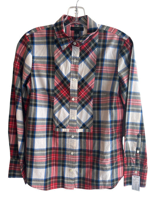 J Crew Size 4 Red, White & Multi Cotton Plaid Long Sleeve Button Down Top Red, White & Multi / 4