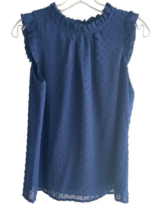 J Crew Size XS Navy Polyester Sleeveless Ruffle Detail Swiss Dot Top Navy / XS