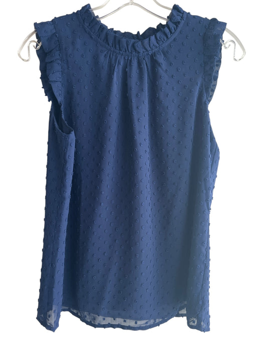 J Crew Size XS Navy Polyester Sleeveless Ruffle Detail Swiss Dot Top Navy / XS