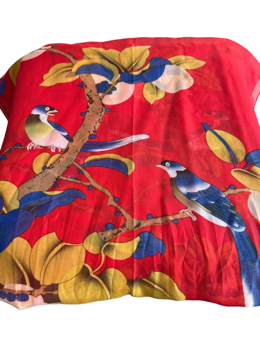 No Brand Red & Multi Viscose Rectangle Birds scarf Red & Multi / Medium