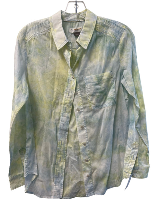 Pilcro Size XS Lime & Blue Cotton Long Sleeve Abstract Clouds Button Down Top Lime & Blue / XS