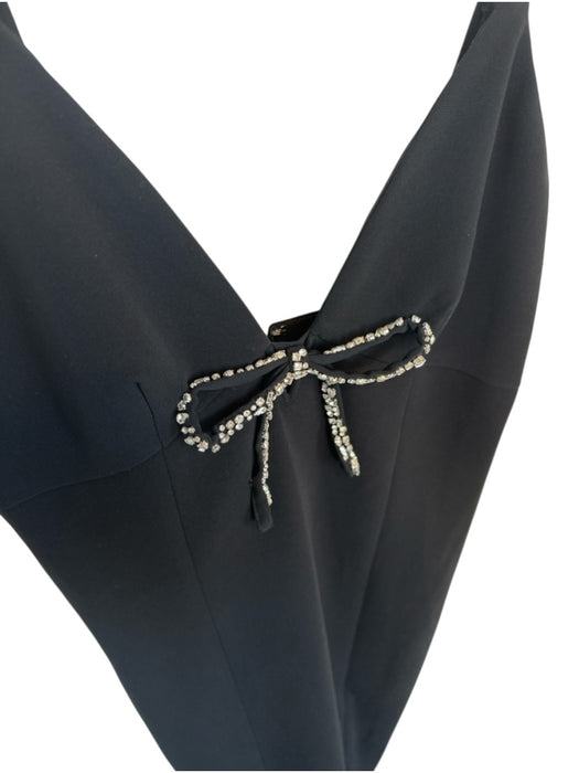 Cinq a Sept Size 10 Black & Silver Triacetate Spaghetti Strap Bow slit Gown Black & Silver / 10