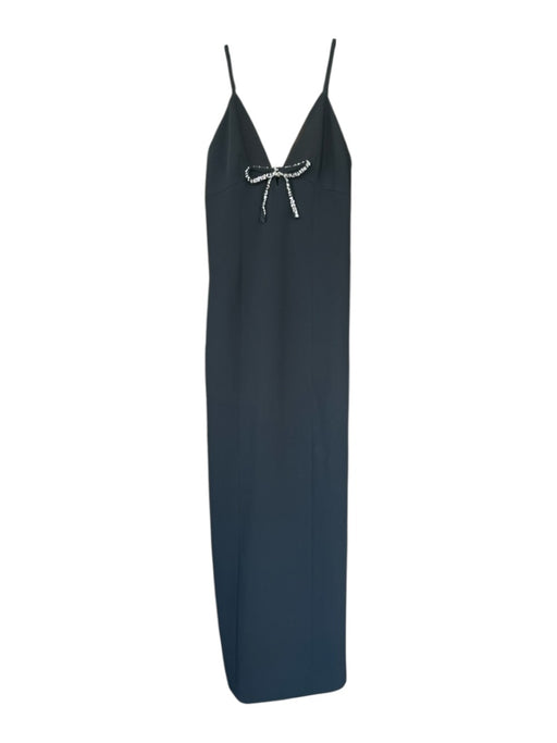 Cinq a Sept Size 10 Black & Silver Triacetate Spaghetti Strap Bow slit Gown Black & Silver / 10