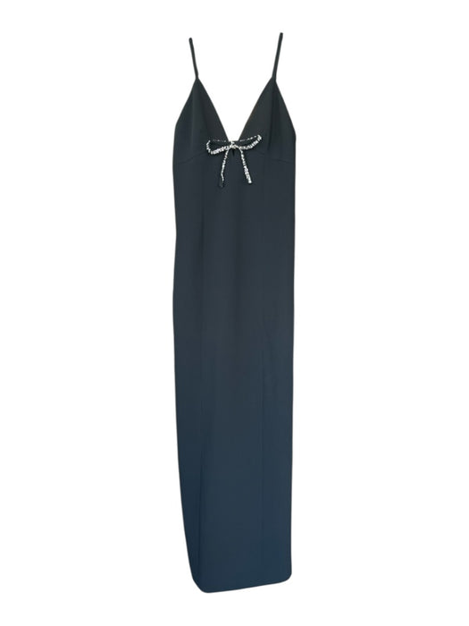 Cinq a Sept Size 10 Black & Silver Triacetate Spaghetti Strap Bow slit Gown Black & Silver / 10