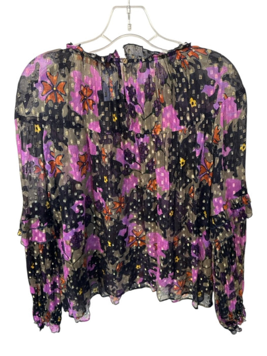Oliphant Size M Black & Purple Viscose Long Balloon Sleeve Swiss Dot Top Black & Purple / M