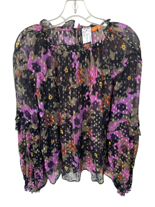 Oliphant Size M Black & Purple Viscose Long Balloon Sleeve Swiss Dot Top Black & Purple / M