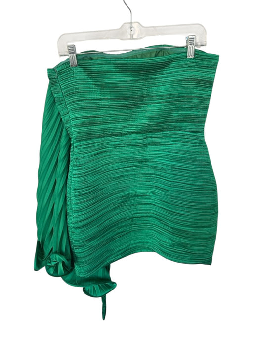 AMUR Size 10 Green Recycled Polyester Strapless Boned Pleated Ruffle Dress Green / 10