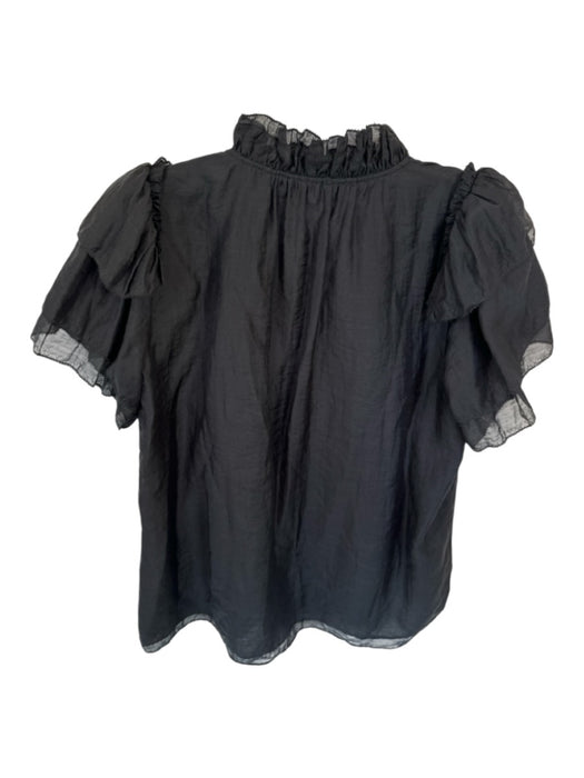 Hunter Bell Size M Black Tencel Blend Short Sleeve Ruffles V Neck Top Black / M