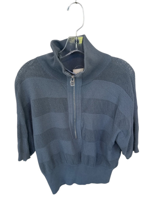 Varley Size M Slate Blue Cotton Short Sleeve Perforated Half Zip Athletic Top Slate Blue / M