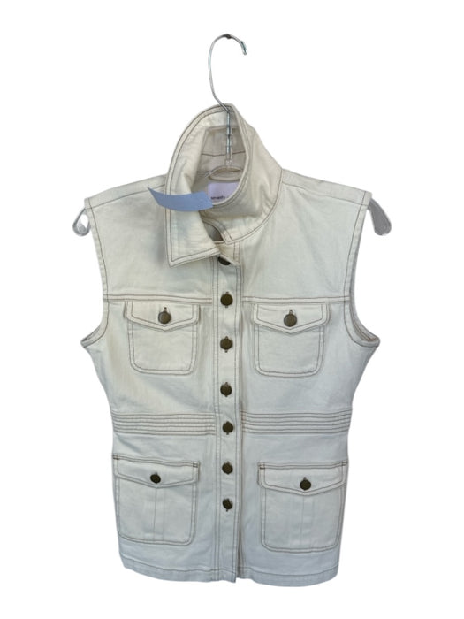 Seventy + Mochi Size S Cream & Brown Cotton Sleeveless Stitching Denim Vest Cream & Brown / S
