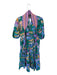 Oliphant Size M Teal & Purple Cotton Long Balloon Sleeve Aztec V Neck Maxi Dress Teal & Purple / M