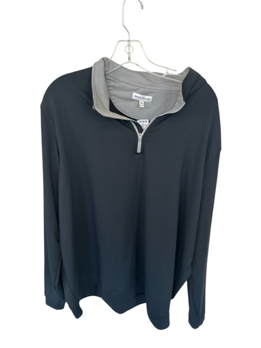 Peter Millar Black & Gray Polyester Solid Half Zip Athletic Men's Pullover Black & Gray / XXL
