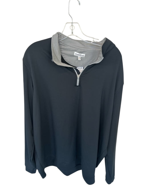 Peter Millar Black & Gray Polyester Solid Half Zip Athletic Men's Pullover Black & Gray / XXL