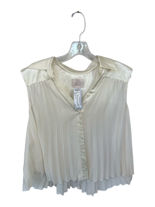 Cinq a Sept Size S Cream Polyester & Silk Shoulder Pads Acordian Pleated Top Cream / S