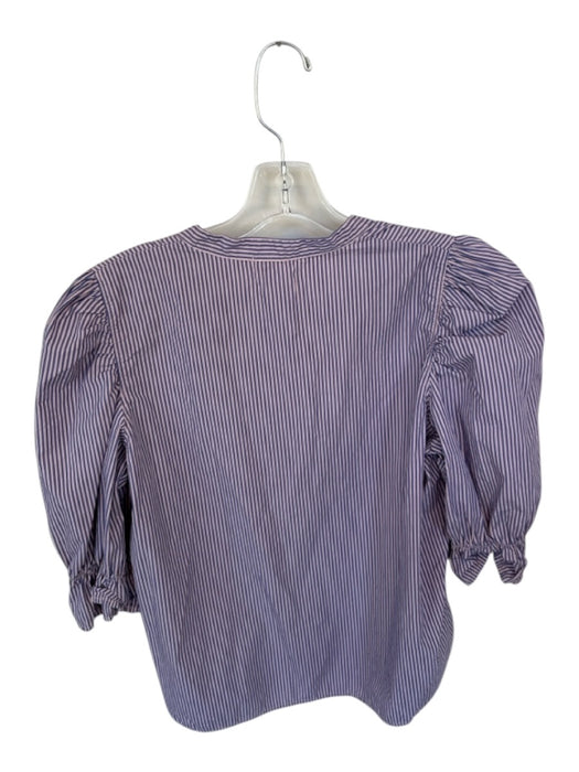 Nation Size M purple & pink Pima Cotton 3/4 Balloon Sleeve Striped Buttons Top purple & pink / M