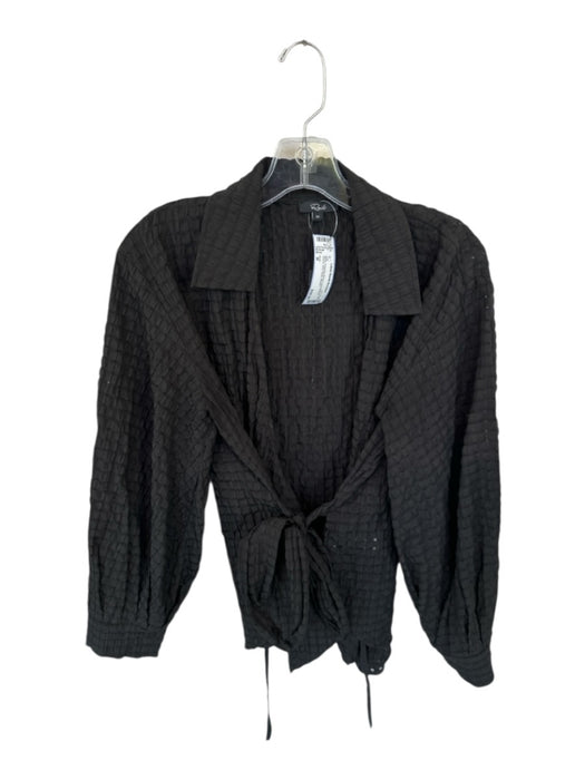Rails Size M Black Polyester Blend Long Balloon Sleeve Grid Wrap Top Black / M