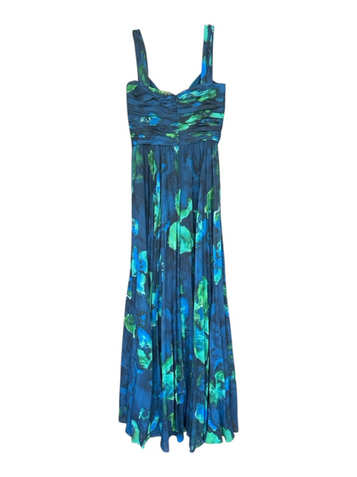 AMUR Size 10 Green & Navy Polyester Braided Strap Acordian Pleated Back Zip Gown Green & Navy / 10