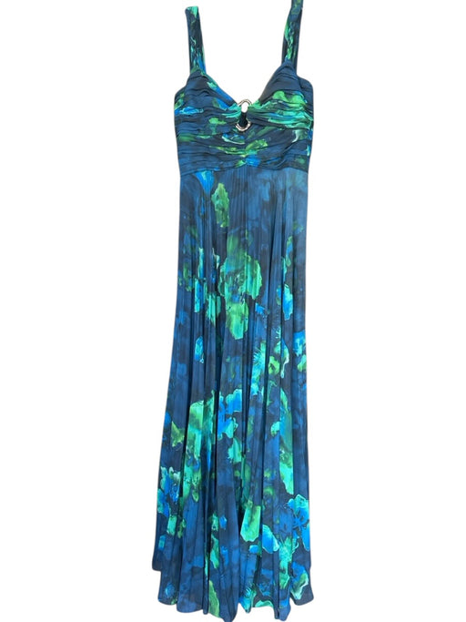 AMUR Size 10 Green & Navy Polyester Braided Strap Acordian Pleated Back Zip Gown Green & Navy / 10