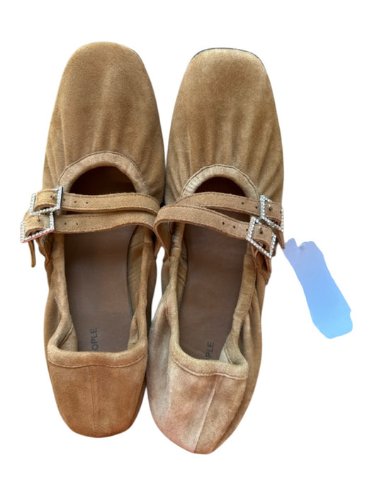 Free People Shoe Size 10 Carmel Suede Buckles Rhinestone Ballet Flats Carmel / 10