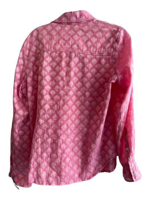 Cino Size Large Pink & White Cotton Collared Button Down Long Sleeve Top Pink & White / Large