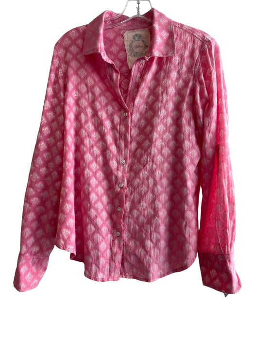 Cino Size Large Pink & White Cotton Collared Button Down Long Sleeve Top Pink & White / Large