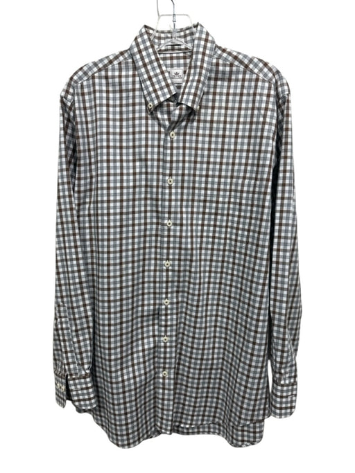 Peter Millar Size M White & Brown Cotton Plaid Button Down Long Sleeve Shirt White & Brown / M