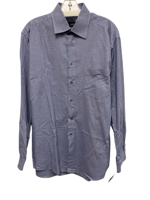 Boss Size 16.5 Blue Cotton Micro Button up Men's Long Sleeve Shirt Blue / 16.5