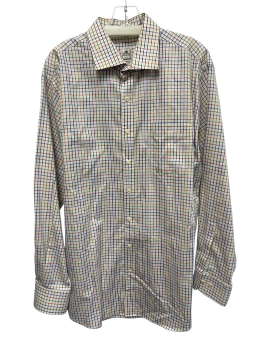 Peter Millar Size XL White & Multi Cotton Grid Button Up Men's Long Sleeve Shirt White & Multi / XL