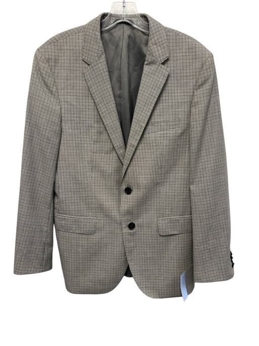 Boss Gray & White Wool Blend Plaid 2 Button Men's Blazer Gray & White / 38R