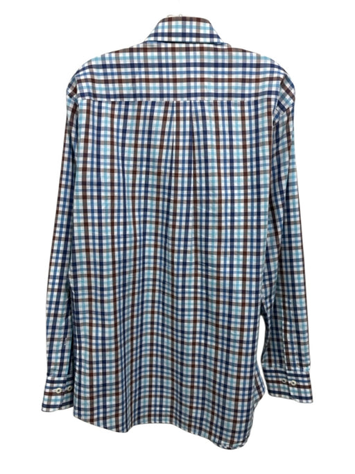 Peter Millar Size M White, Brown, Blue & Green Cotton Plaid Long Sleeve Shirt White, Brown, Blue & Green / M