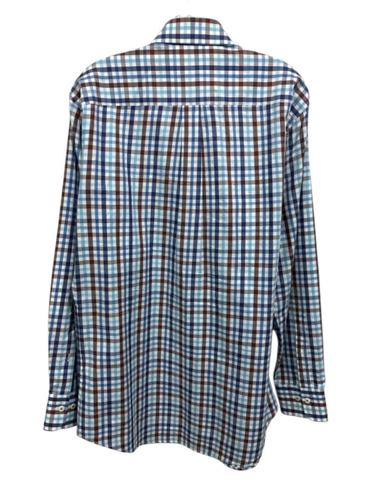 Peter Millar Size M White, Brown, Blue & Green Cotton Plaid Long Sleeve Shirt White, Brown, Blue & Green / M
