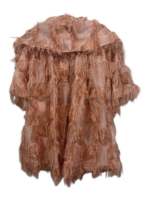 Buru Size L/XL Rose Gold Polyester 3/4 Sleeve Frayed Brocade Circles Coat Rose Gold / L/XL