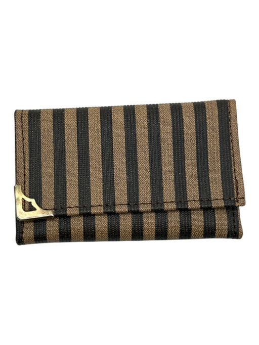Fendi Beige & Brown Coated Canvas Striped Gold Tone Details Snap Button Wallets Beige & Brown