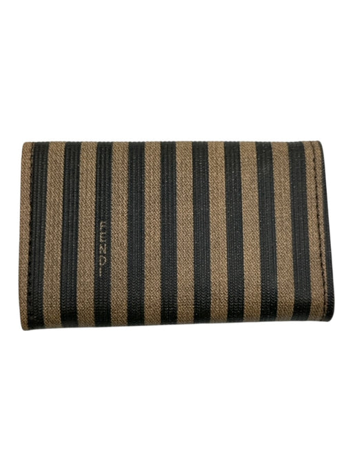 Fendi Beige & Brown Coated Canvas Striped Gold Tone Details Snap Button Wallets Beige & Brown
