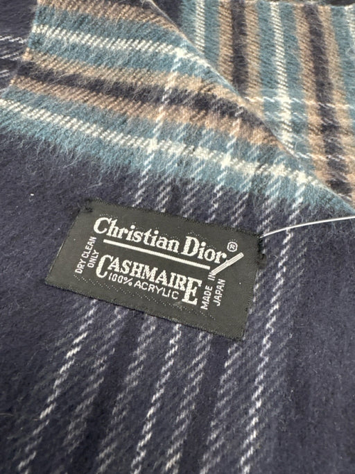Christian Dior Navy Blue Acrylic Plaid Fringe Rectangle Vintage scarf Navy Blue