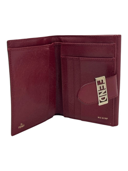 Fendi Beige & Red Canvas & Leather Snap Button Closure Logo Monogram Wallets Beige & Red