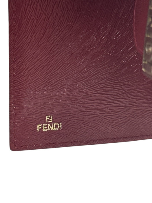 Fendi Beige & Red Canvas & Leather Snap Button Closure Logo Monogram Wallets Beige & Red