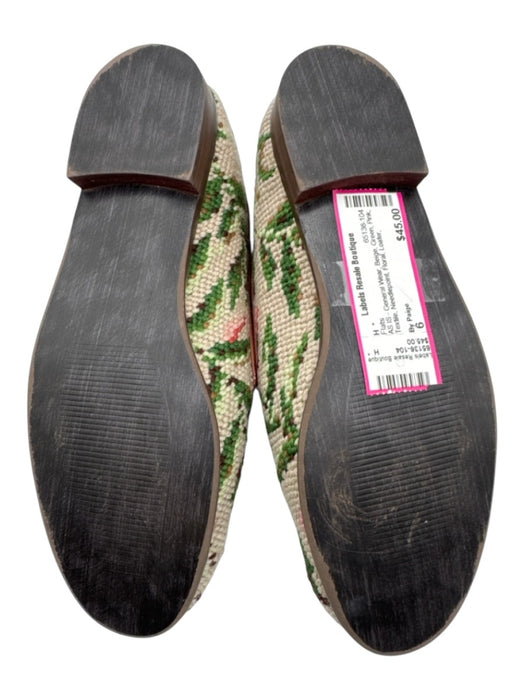 By Paige Shoe Size 6 Beige, Green, Pink Textile Needlepoint Floral Loafer Flats Beige, Green, Pink / 6