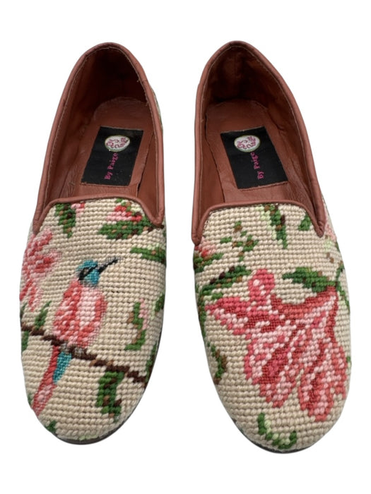 By Paige Shoe Size 6 Beige, Green, Pink Textile Needlepoint Floral Loafer Flats Beige, Green, Pink / 6