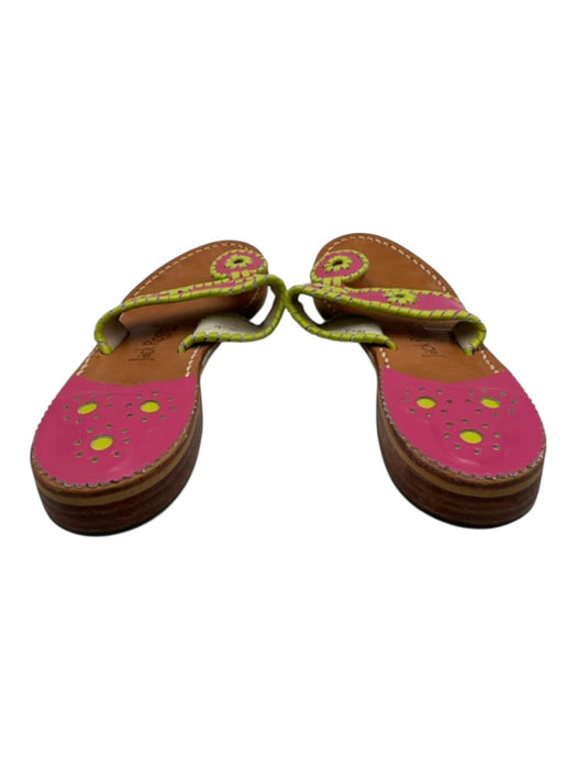Jack Rogers Shoe Size 7 Pink, Green, Brown Leather Whipstitch Thong Sandals Pink, Green, Brown / 7