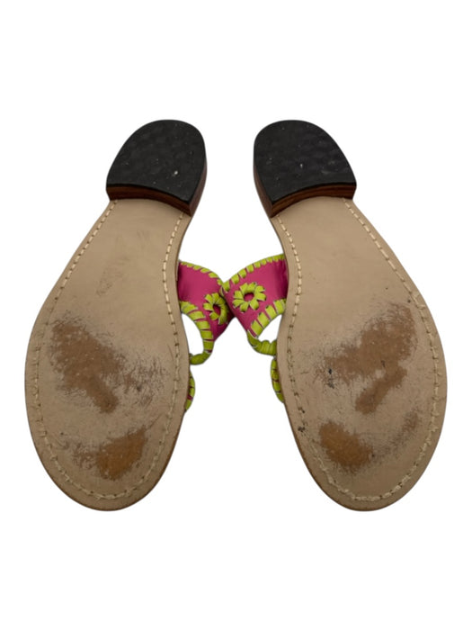 Jack Rogers Shoe Size 7 Pink, Green, Brown Leather Whipstitch Thong Sandals Pink, Green, Brown / 7