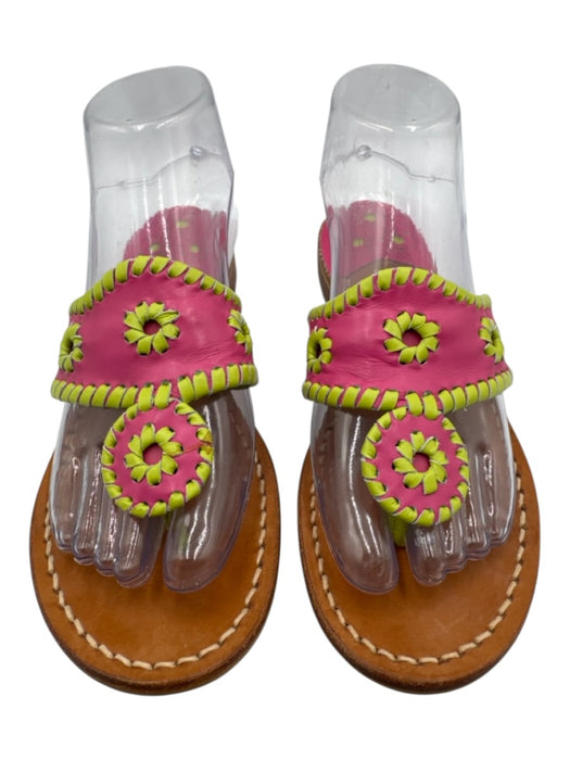 Jack Rogers Shoe Size 7 Pink, Green, Brown Leather Whipstitch Thong Sandals Pink, Green, Brown / 7