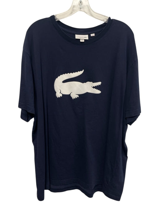 Lacoste Size 4XL Navy Blue & White Cotton Graphic Men's Short Sleeve Navy Blue & White / 4XL