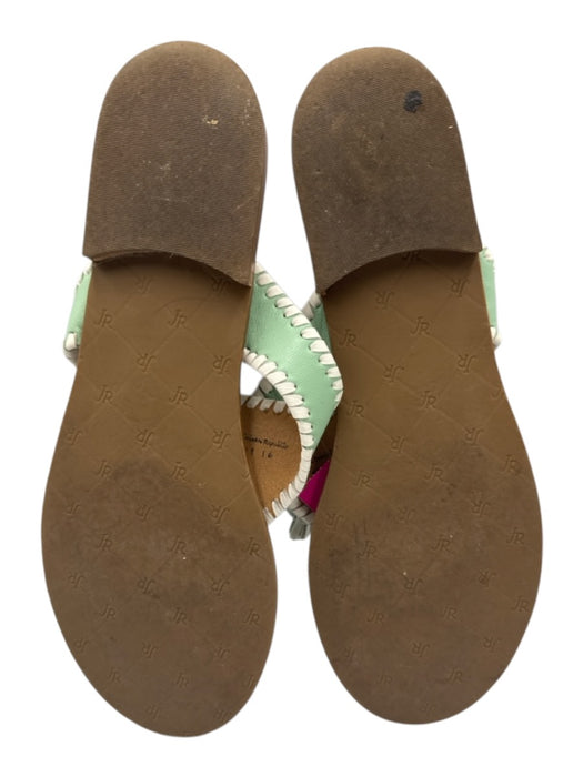 Jack Rogers Shoe Size 9 Green & White Leather Thong Wrapped Flat Sandals Green & White / 9