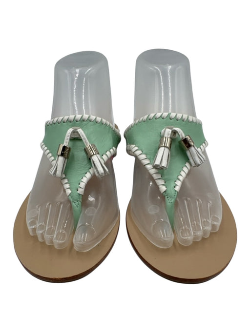 Jack Rogers Shoe Size 9 Green & White Leather Thong Wrapped Flat Sandals Green & White / 9