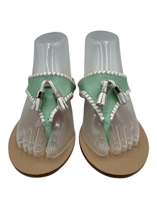 Jack Rogers Shoe Size 9 Green & White Leather Thong Wrapped Flat Sandals Green & White / 9