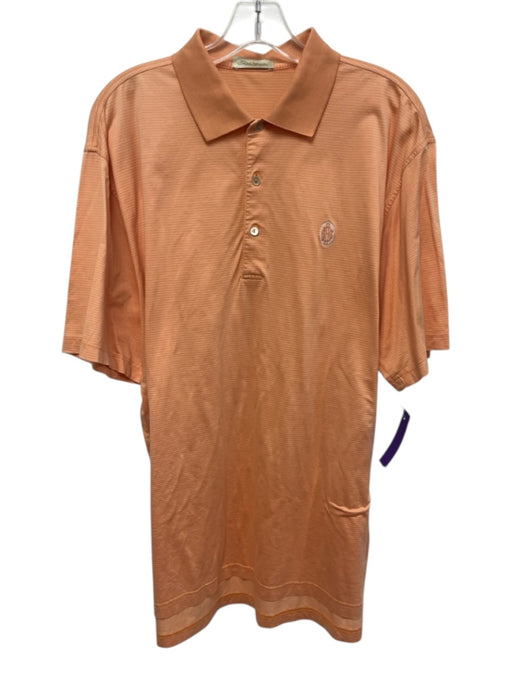 Peter Millar Size M Orange Cotton Striped Polo Men's Short Sleeve Orange / M