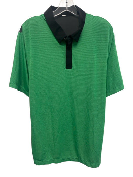 Lululemon Size Est M Green & Black Synthetic Striped Polo Men's Short Sleeve Green & Black / Est M