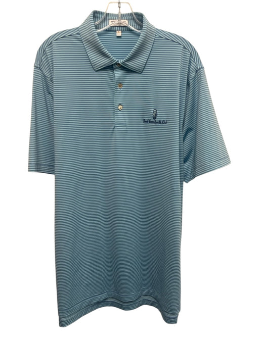 Peter Millar Size L Green & Blue Synthetic Striped Polo Athleisure Short Sleeve Green & Blue / L